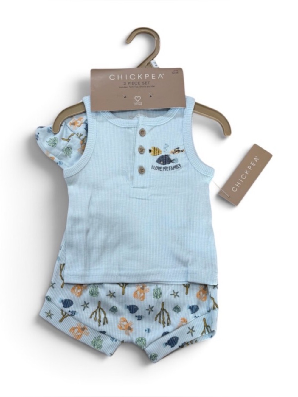 Chickpea Baby Boys 12M 3 Piece Tank Shorts Hat Fish Outfit Set NWT